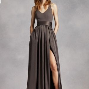 White by Very Wang V Neck Halter Gown - Charcoal